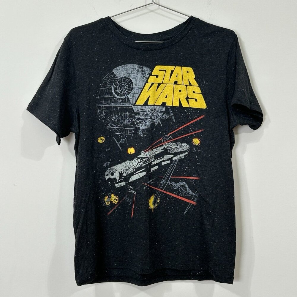 Star Wars T-Shirt Millennium Falcon Death Star Battle Adult Large Fifth Sun